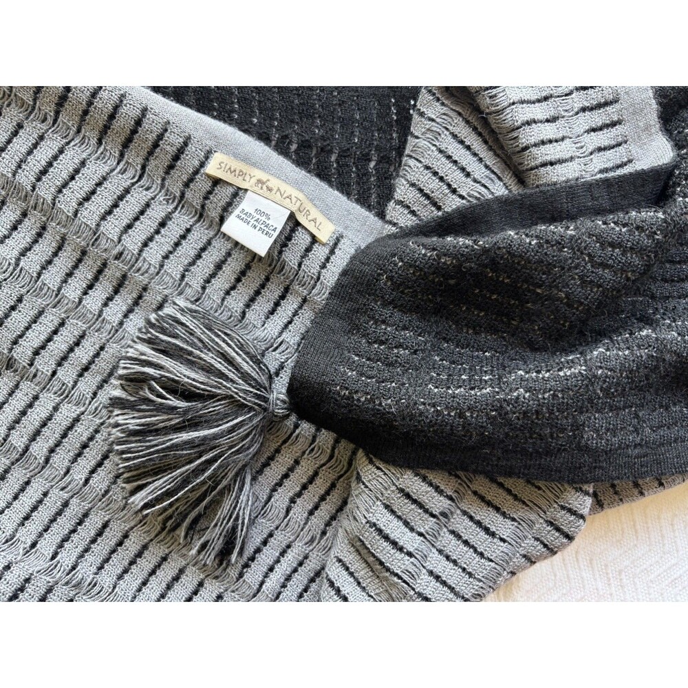 Simply Natural 100% Baby Alpaca Wool Black Grey Reversible Knit Oversized Scarf